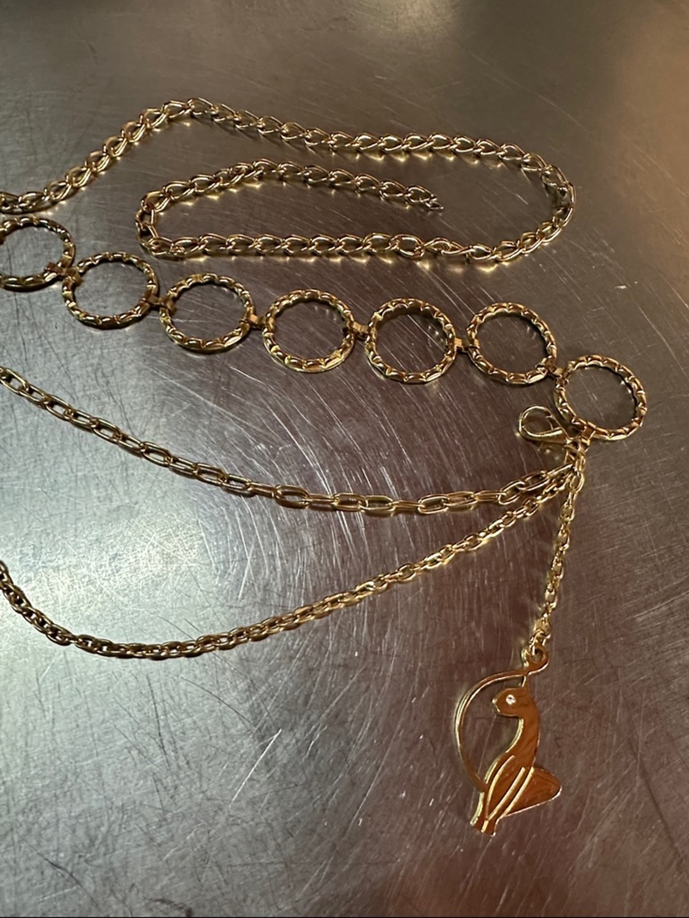 Vintage BabyPhat Gold-Tone Layered Circle Pendant belt with Classic Cat Charm